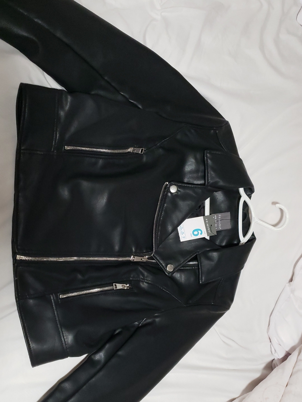 Primark Black Faux Leather Biker Jacket with Silver Hardware